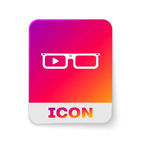 白い背景に隔離された眼鏡アイコンに取り付けられた白いスマートメガネ。カメラとディスプレイを備えたウェアラブルエレクトロニクススマートメガネ。長方形の色ボタン。ベクトルイラストレーション — ストックベクタ