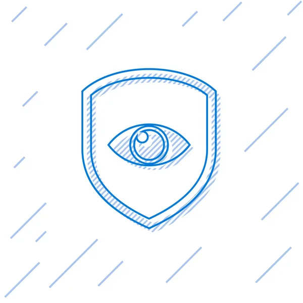 Escudo azul e ícone de linha de olho isolado no fundo branco. Segurança, segurança, proteção, conceito de privacidade. Ilustração vetorial —  Vetores de Stock