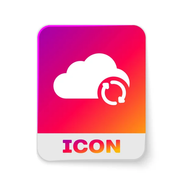 White Cloud sync refresh icon isolated on white background. Cloud and arrows. Rectangle color button. Vector Illustration — Stock Vector
