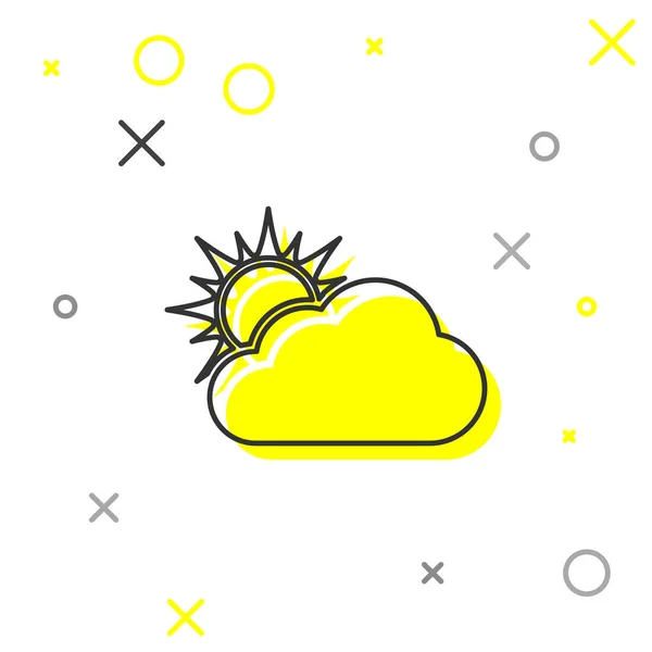 Icône de ligne météo gris soleil et nuage isolé sur fond blanc. Illustration vectorielle — Image vectorielle