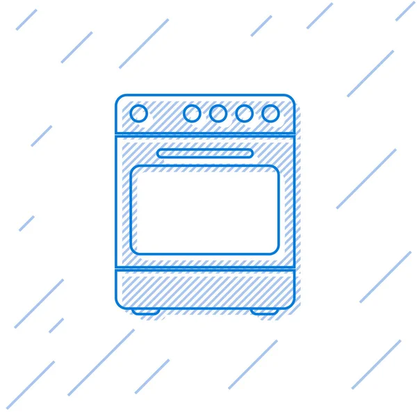 Icono de línea Horno Azul aislado sobre fondo blanco. letrero horno de gas estufa. Ilustración vectorial — Vector de stock