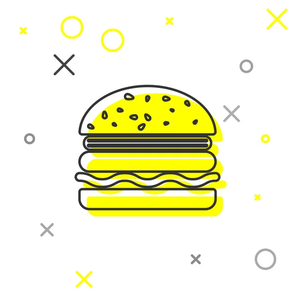 Szara ikona linii Burger na białym tle. Ikona Hamburger. Cheeseburger znak kanapkę. Ilustracja wektorowa — Wektor stockowy