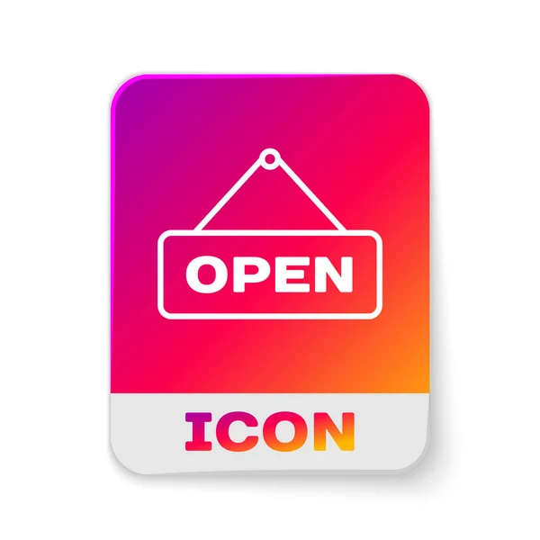 White Hanging sign with text Open door icon isolated on white background. Rectangle color button. Vector Illustration — Stock Vector