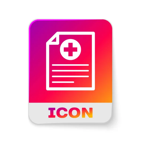 White Medical clipboard with clinical record icon isolated on white background. Health insurance form. Document: prescription, medical check marks report. Rectangle color button. Vector Illustration — Stock Vector