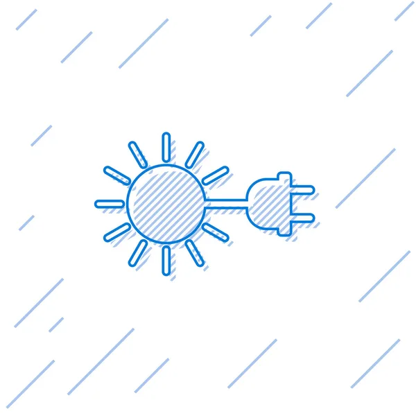 Sol azul con icono de línea de enchufe eléctrico aislado sobre fondo blanco. Concepto de ahorro energético. Ilustración vectorial — Vector de stock