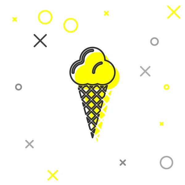 Šedá zmrzlina v ikoně s vaflovým kuželem izolovaná na bílém pozadí. Sladký symbol. Vektorová ilustrace — Stockový vektor