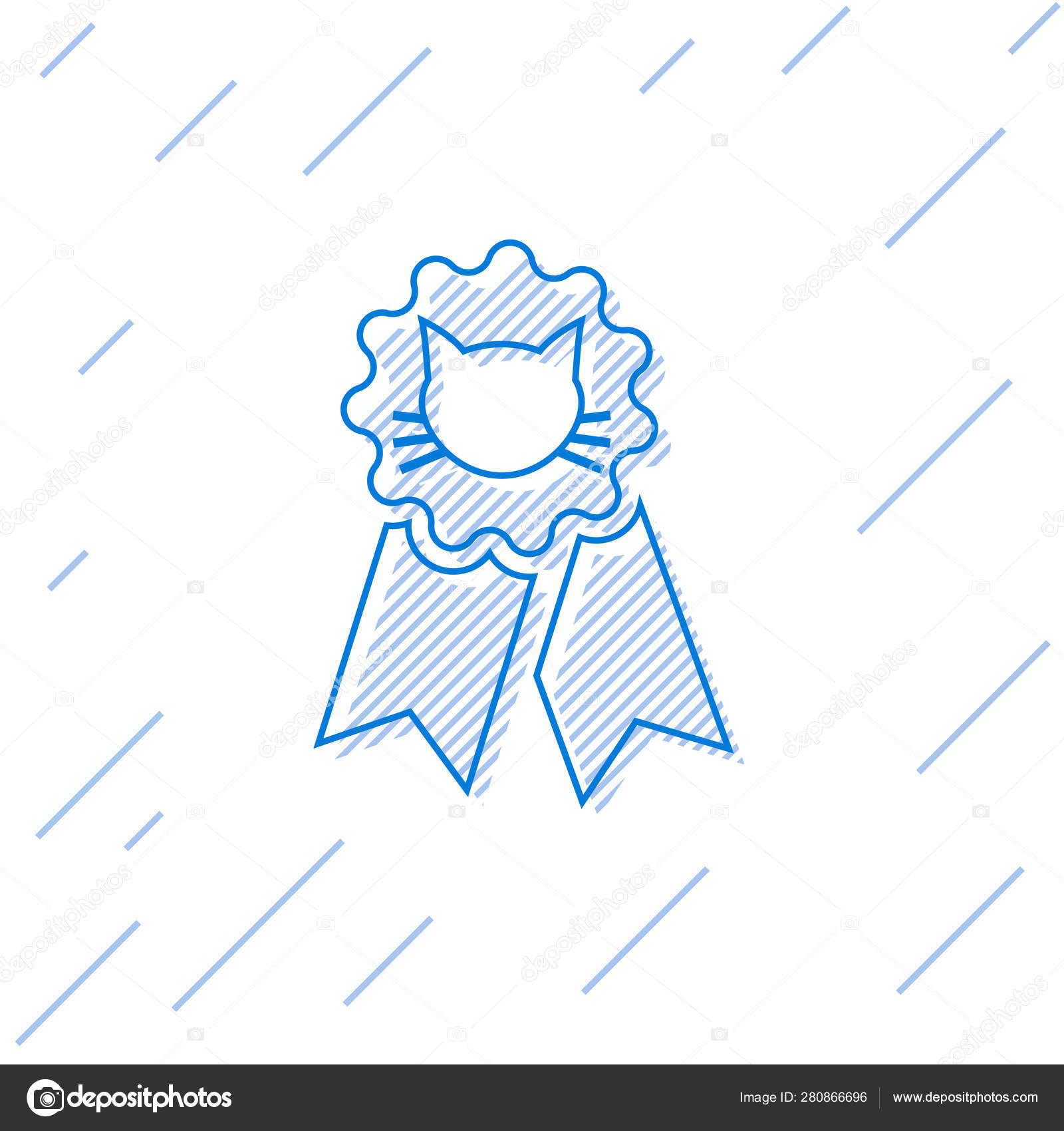 蓝猫奖符号线图标隔离在白色背景上 奖牌与猫脚印作为宠物展览获奖者的概念 矢量插图 图库矢量图像 C Vectorvalera Gmail Com