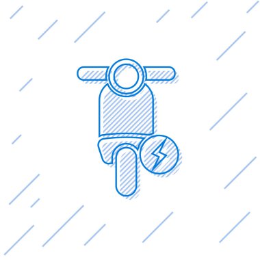 Mavi Elektrikli scooter çizgi simgesi beyaz arka plan üzerinde izole. Vektör İllüstrasyonu