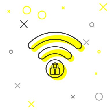 Gri Wifi kilitli işaret satırı simgesi beyaz arka plan üzerinde izole. Şifre Wi-fi simgesi. Kablosuz Ağ simgesi. Wifi bölgesi. Vektör İllüstrasyonu