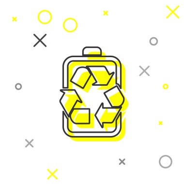 Beyaz arka planda yalıtılmış geri dönüşüm simgesi simgesine sahip Gri Pil. Geri dönüşüm sembolü ile Pil - yenilenebilir enerji kavramı. Vektör İllüstrasyonu