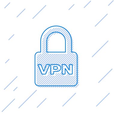 Mavi Kilit Vpn çizgi simgesi beyaz arka planda yalıtılmış. Vektör İllüstrasyonu