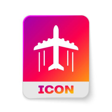 Beyaz Düzlem simgesi beyaz arka planda yalıtılmış. Uçan uçak simgesi. Uçak işareti. Dikdörtgen renk düğmesi. Vektör İllüstrasyonu