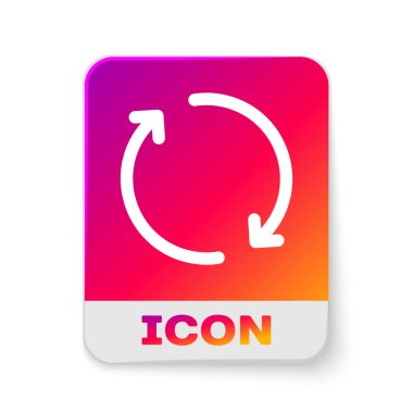 Beyaz arkaplanda Beyaz Yenileme simgesi izole edildi. Sembolü yeniden yükle. Döndürme okları daire işareti şeklinde. Dikdörtgen renk düğmesi. Vektör İllüstrasyonu