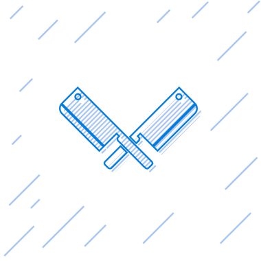 Mavi Çapraz et doğrama çizgi simgesi beyaz arka plan üzerinde izole. Et için mutfak bıçağı. Kasap bıçağı. Vektör İllüstrasyonu