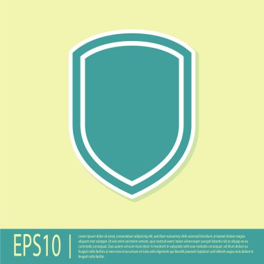 Yeşil Kalkan simgesi sarı arka planda yalıtılmış. Koruma işareti. Vektör İllüstrasyonu