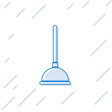 Beyaz arka plan üzerinde izole boru temizleme hattı simgesi için ahşap saplı Mavi Kauçuk piston. Tuvalet pistonu. Vektör İllüstrasyonu