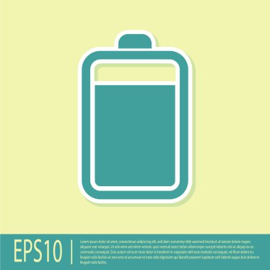 Yeşil Pil simgesi sarı arka planda yalıtılmış. Düz tasarım. Vektör İllüstrasyonu