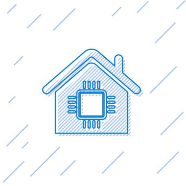 Mavi Akıllı ev satırı simgesi beyaz arka planda yalıtılmış. Uzaktan kumanda. Vektör İllüstrasyonu