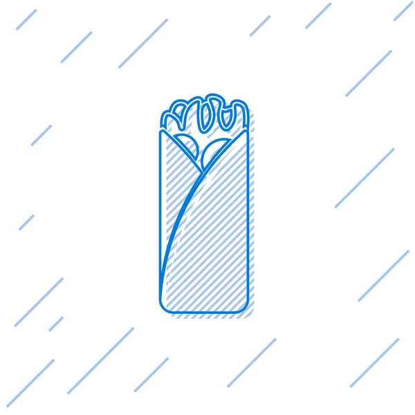 Icona linea Burrito blu isolata su sfondo bianco. Fast food messicano tradizionale. Illustrazione vettoriale — Vettoriale Stock