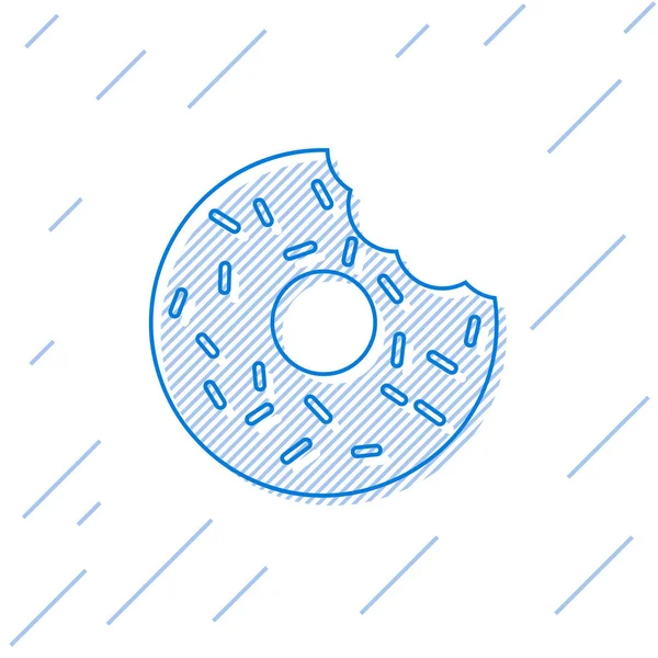 Donut azul com ícone de linha de esmalte doce isolado no fundo branco. Ilustração vetorial —  Vetores de Stock