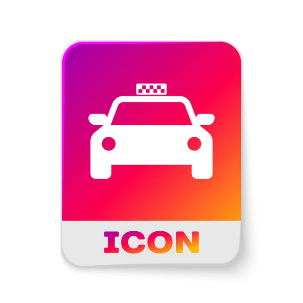 Icono de taxi blanco aislado sobre fondo blanco. Botón de color rectángulo. Ilustración vectorial — Vector de stock