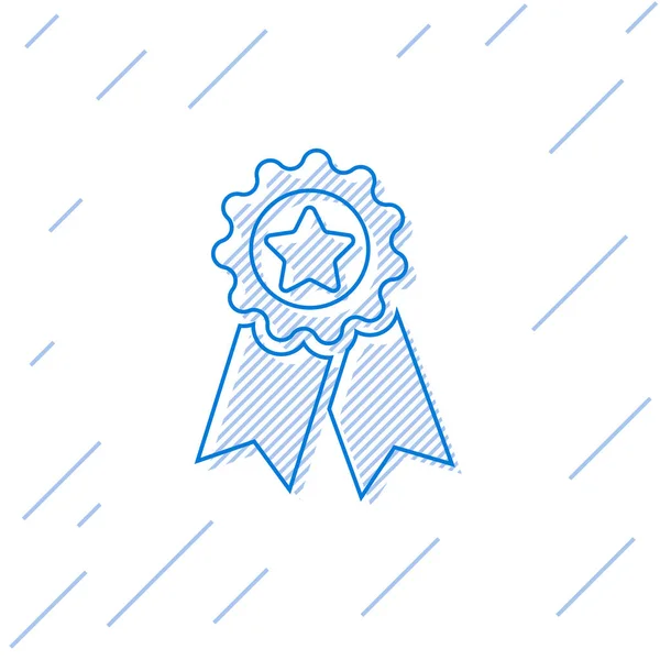 蓝色奖章，星线图标隔离在白色背景上。优胜者成就标志。奖章矢量插图 — 图库矢量图片