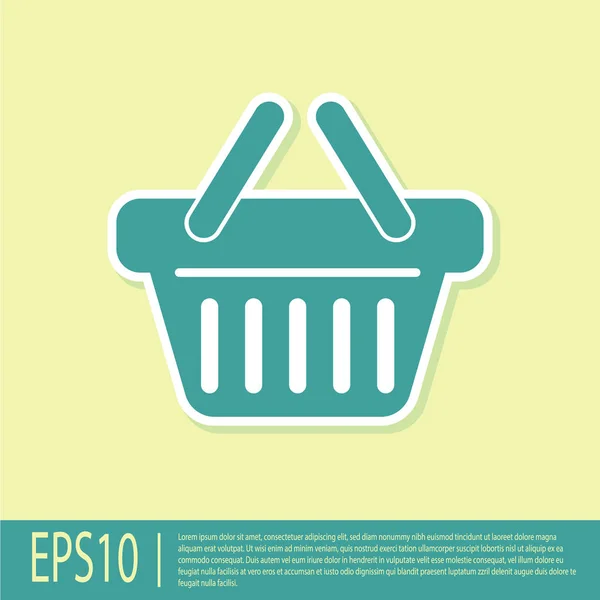 Green Shopping basket icon isolated on yellow background. Flat design. Vector Illustration