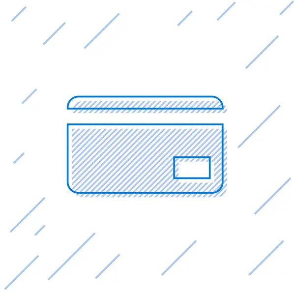 Icono de línea de tarjeta de crédito azul aislado sobre fondo blanco. Pago en línea. Retiro de efectivo. Operaciones financieras. Señal de compra. Ilustración vectorial — Vector de stock