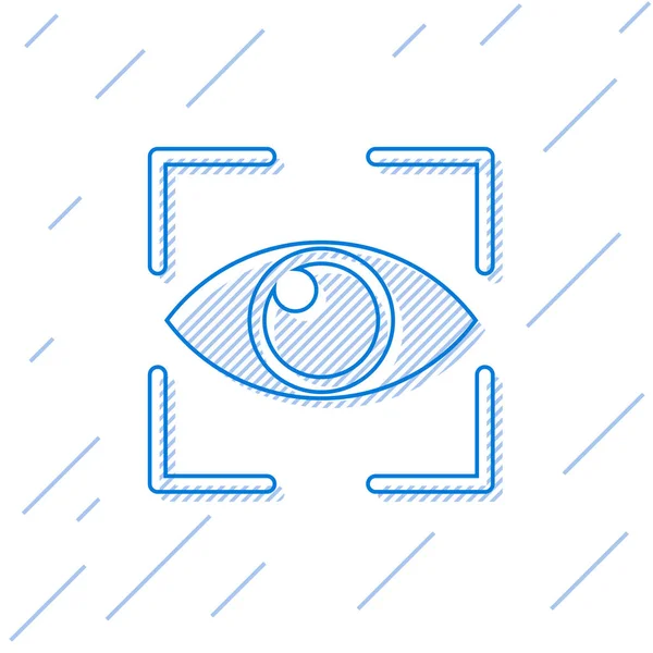 Το εικονίδιο γραμμής σάρωσης μπλε ματιών απομονώνεται σε λευκό φόντο. Το μάτι σάρωσης. Σύμβολο ελέγχου ασφαλείας. Το σημάδι του κυβερνοματιού. Απεικόνιση διανυσματικών φορέων — Διανυσματικό Αρχείο
