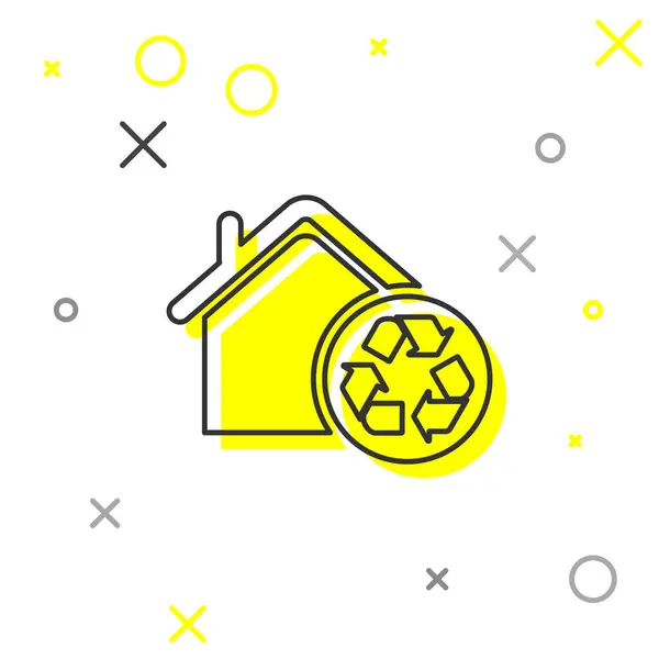 Graues Öko-Haus mit Recycling-Symbol auf weißem Hintergrund. Ökologie zu Hause mit Recycling-Pfeilen. Vektorillustration — Stockvektor