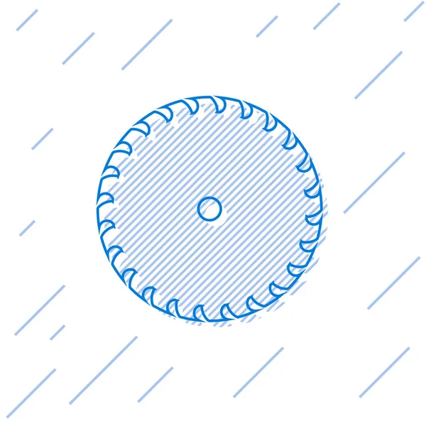 Blauw circulair zaagblad lijn pictogram geïsoleerd op witte achtergrond. Zaag wiel. Vector illustratie — Stockvector