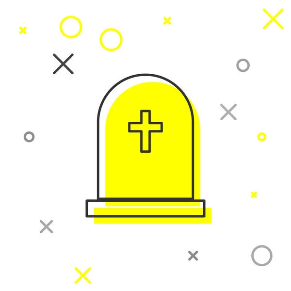 Grå tombstone med Cross Line-ikonen isolerad på vit bakgrund. Grav ikon. Vektor illustration — Stock vektor