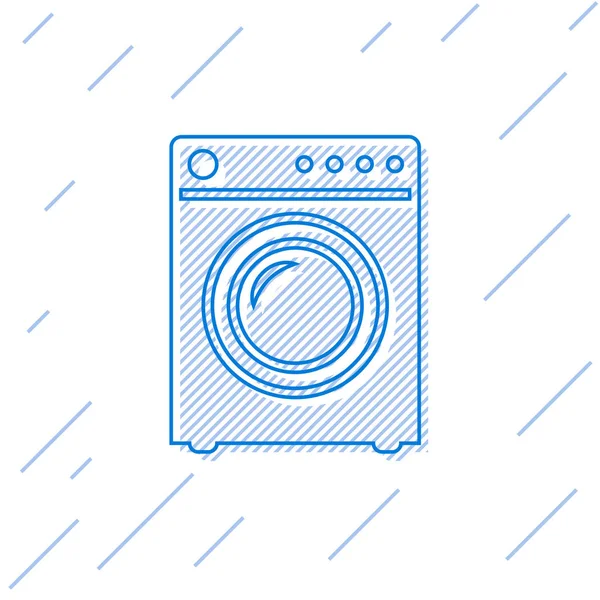 Ícone de linha Blue Washer isolado no fundo branco. Ícone da máquina de lavar. Máquina de lavar roupa - máquina de lavar roupa. Símbolo de eletrodomésticos. Ilustração vetorial —  Vetores de Stock