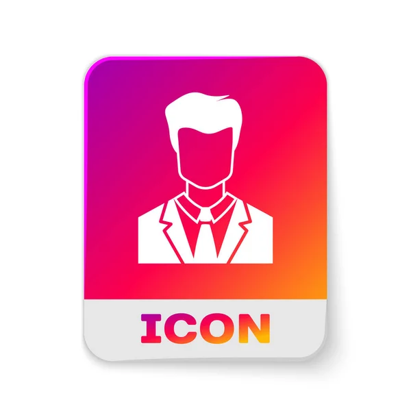 Blanco Usuario de hombre en traje de negocios icono aislado sobre fondo blanco. Símbolo de avatar de negocios - icono de perfil de usuario. Señal de usuario masculino. Botón de color rectángulo. Ilustración vectorial — Archivo Imágenes Vectoriales