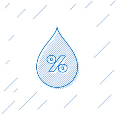 Beyaz arka planda yalıtılmış Mavi Su bırakma yüzdesi çizgi simgesi. Nem analizi. Vektör İllüstrasyonu