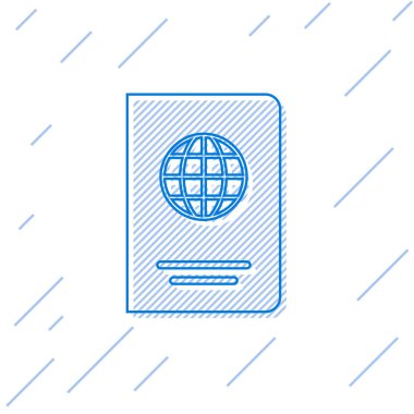 Beyaz arka planda izole edilmiş biyometrik veri çizgisi simgesine sahip Mavi Pasaport. Kimlik belgesi. Vektör İllüstrasyonu