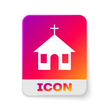 Beyaz Kilise binası ikonu beyaz arka planda izole edilmiş. Hıristiyan Kilisesi. Kilisenin dini. Dikdörtgen renk düğmesi. Vektör İllüstrasyonu