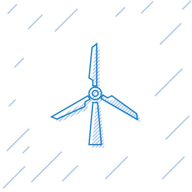 Mavi Rüzgar türbin ikonu beyaz arka plan üzerinde izole. Rüzgar jeneratörü işareti. Yel değirmeni silueti. Elektrik enerjisi üretimi için yel değirmeni. Vektör İllüstrasyonu