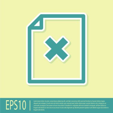Yeşil Silme dosya belge simgesi sarı arka planda yalıtılmış. Reddedilen belge simgesi. Kağıt üzerinde çapraz. Düz tasarım. Vektör İllüstrasyonu