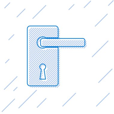 Mavi Kapı kolu satır simgesi beyaz arka plan üzerinde izole. Kapı kilidi tabelası. Vektör İllüstrasyonu