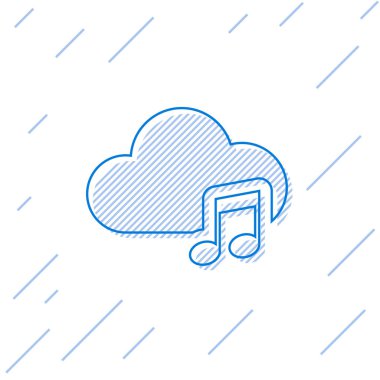 Mavi Müzik akış hizmet satırı simgesi beyaz arka planda yalıtılmış. Ses bulut bilgi işlem, online medya akışı, online şarkı, ses dalgası. Vektör İllüstrasyonu