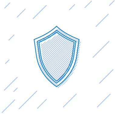 Mavi Kalkan çizgi simgesi beyaz arka planda yalıtılmış. Koruma işareti. Vektör İllüstrasyonu