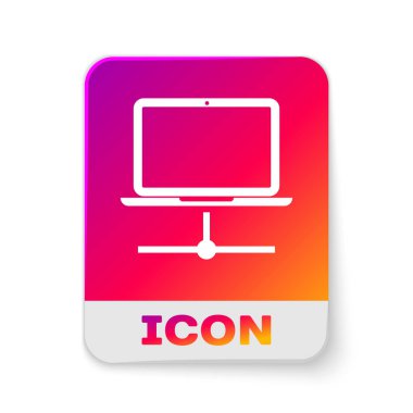 Beyaz bilgisayar ağ simgesi beyaz arka planda yalıtılmış. Dizüstü bilgisayar ağı. İnternet bağlantısı. Dikdörtgen renk düğmesi. Vektör İllüstrasyonu