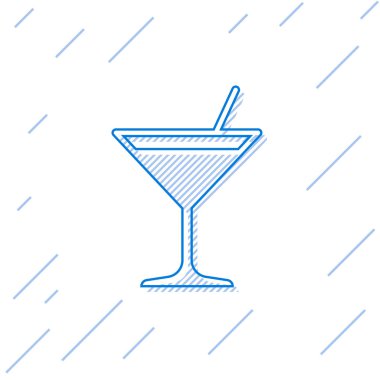 Mavi Martini cam çizgi simgesi beyaz arka plan üzerinde izole. Kokteyl simgesi. Şarap bardağı simgesi. Vektör İllüstrasyonu