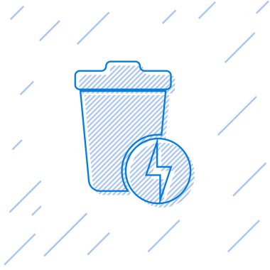 Çöp kutusu olan Mavi Şimşek, beyaz arka planda yalıtılmış simgeyi sıralayabilir. Enerjiye harcar. Çöp kutusu tabelası. Sepet işaretini geri dönüştürün. Vektör İllüstrasyonu