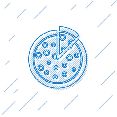 Mavi Pizza satır simgesi beyaz arka planda yalıtılmış. Vektör İllüstrasyonu