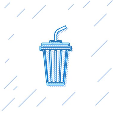 Beyaz arka plan üzerinde izole su hattı simgesi ile Mavi Cam. Soda, pipetli bardak içilir. Taze soğuk içecek sembolü. Vektör İllüstrasyonu