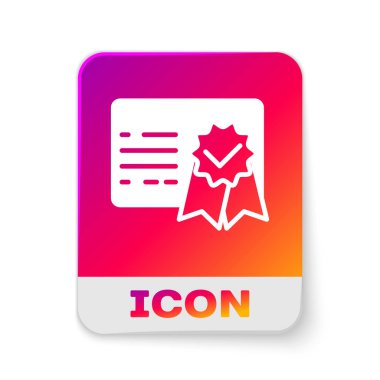 Beyaz Sertifika şablon usimgesi beyaz arka planda yalıtılmış. Başarı, ödül, derece, hibe, diploma kavramları. İş başarı belgesi. Dikdörtgen renk düğmesi. Vektör İllüstrasyonu