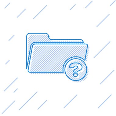 Mavi Bilinmeyen dizin satırı simgesi beyaz arka planda yalıtılmış. Büyüteç ve klasör. Vektör İllüstrasyonu