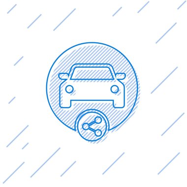 Mavi Araba paylaşım satırı simgesi beyaz arka planda yalıtılmış. Araba paylaşım işareti. Ulaşım kiralama hizmeti konsepti. Vektör İllüstrasyonu